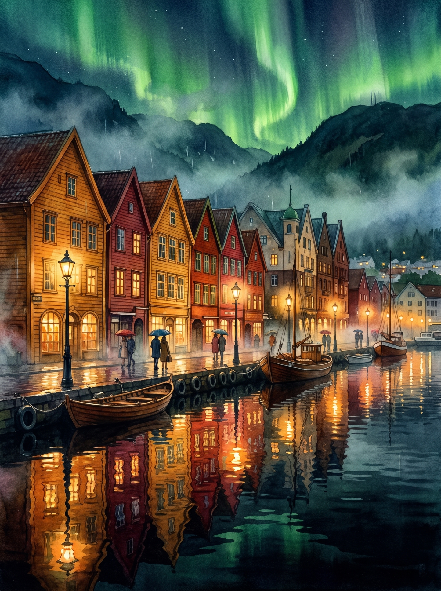 Aurora over Bryggen, Bergen