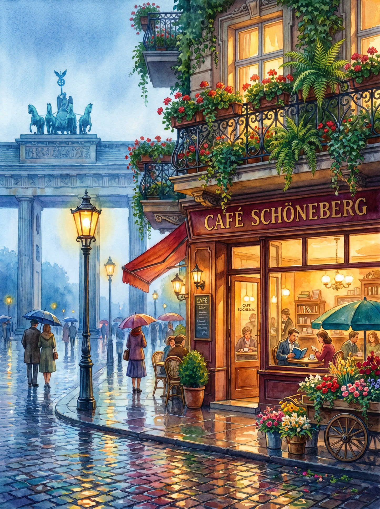 Berlin Brandenburg Gate Rainy Café