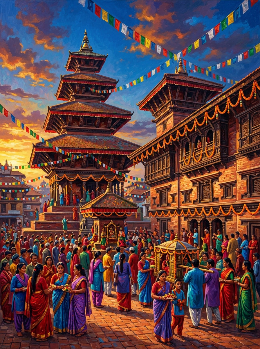 Bhaktapur Temple Square (150 Color Diamond Painting)