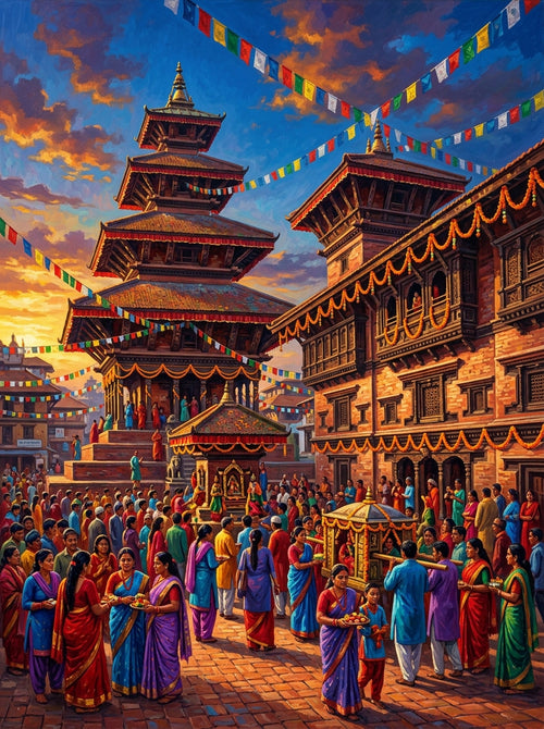 Bhaktapur Temple Square (150 Color Diamond Painting)