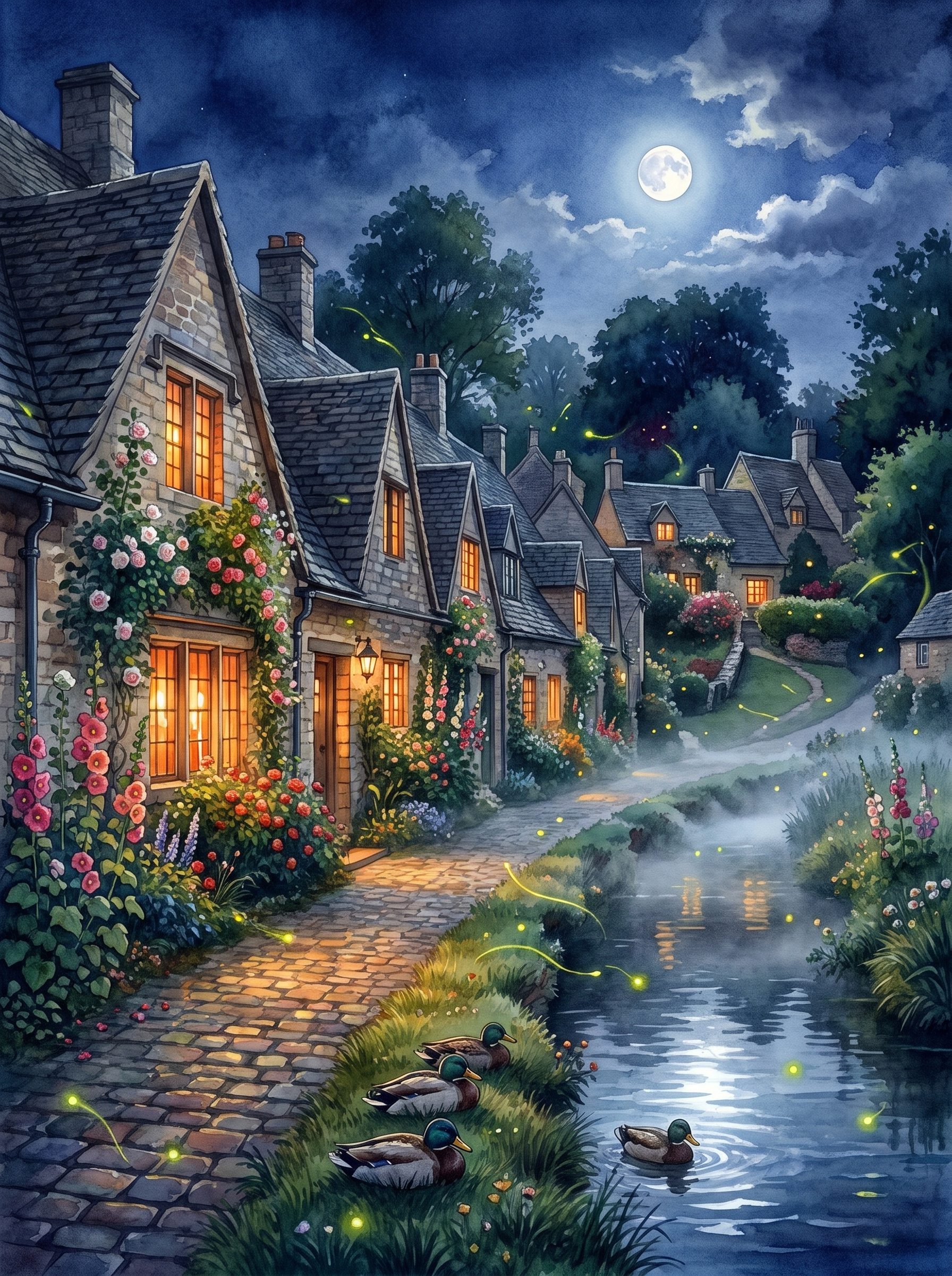 Arlington Row in Moonlight, Bibury