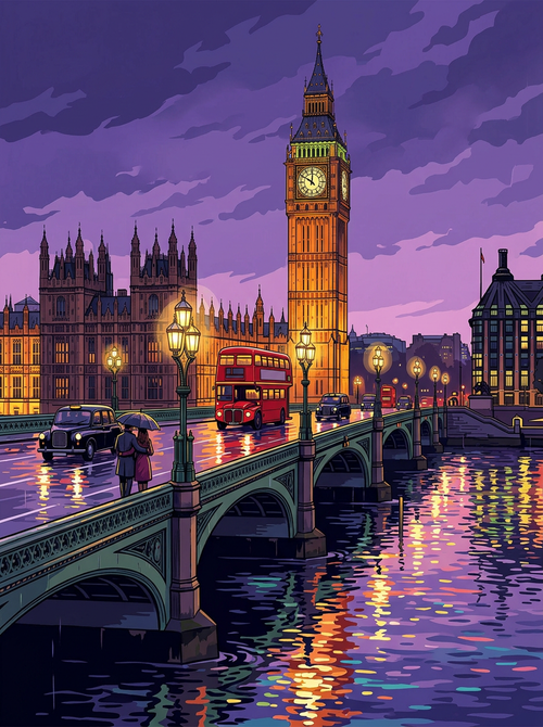 Big Ben Westminster Rain (150 Color Diamond Painting)