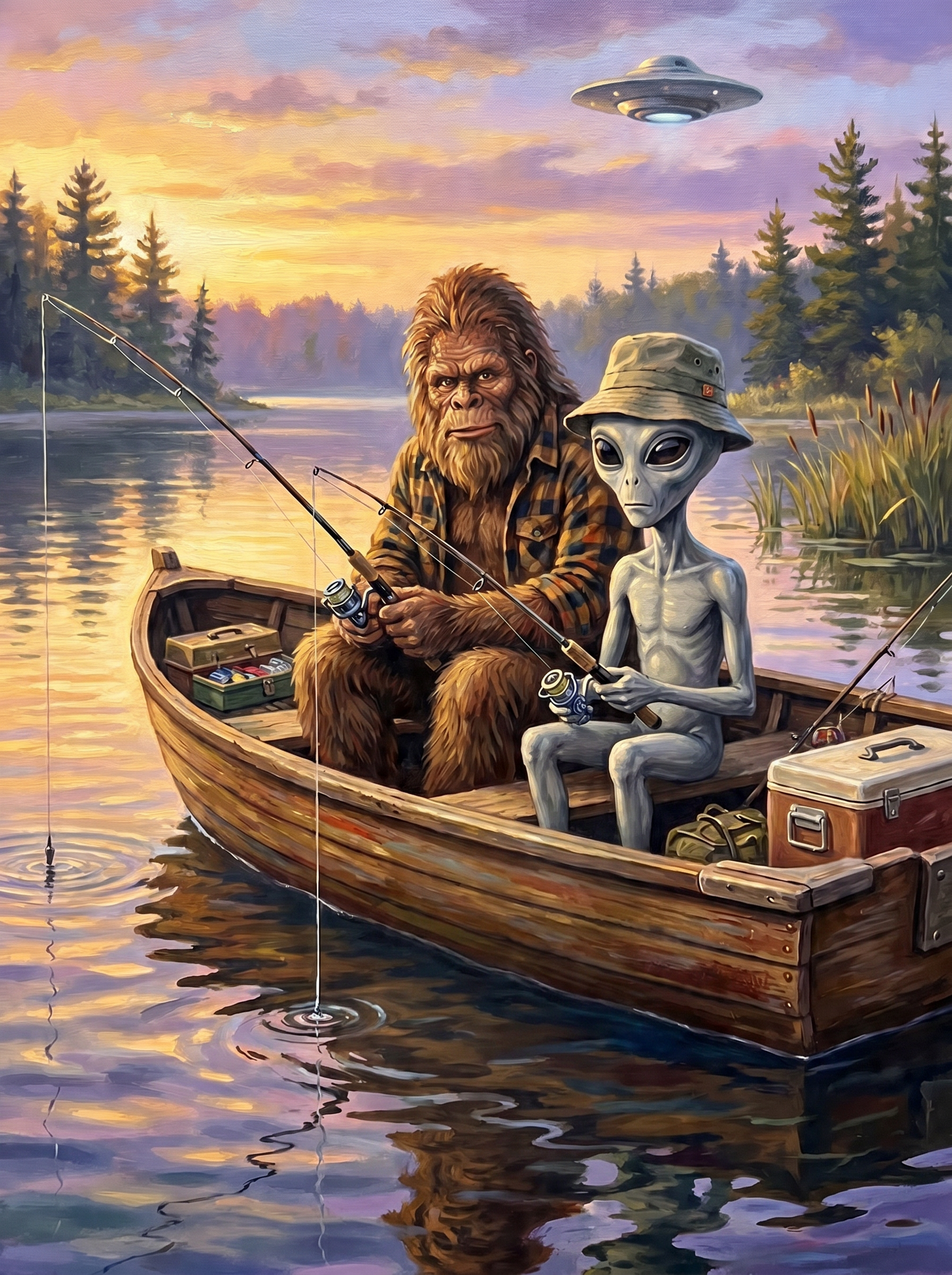 Bigfoot Alien Fishing (150 Color Diamond Painting)