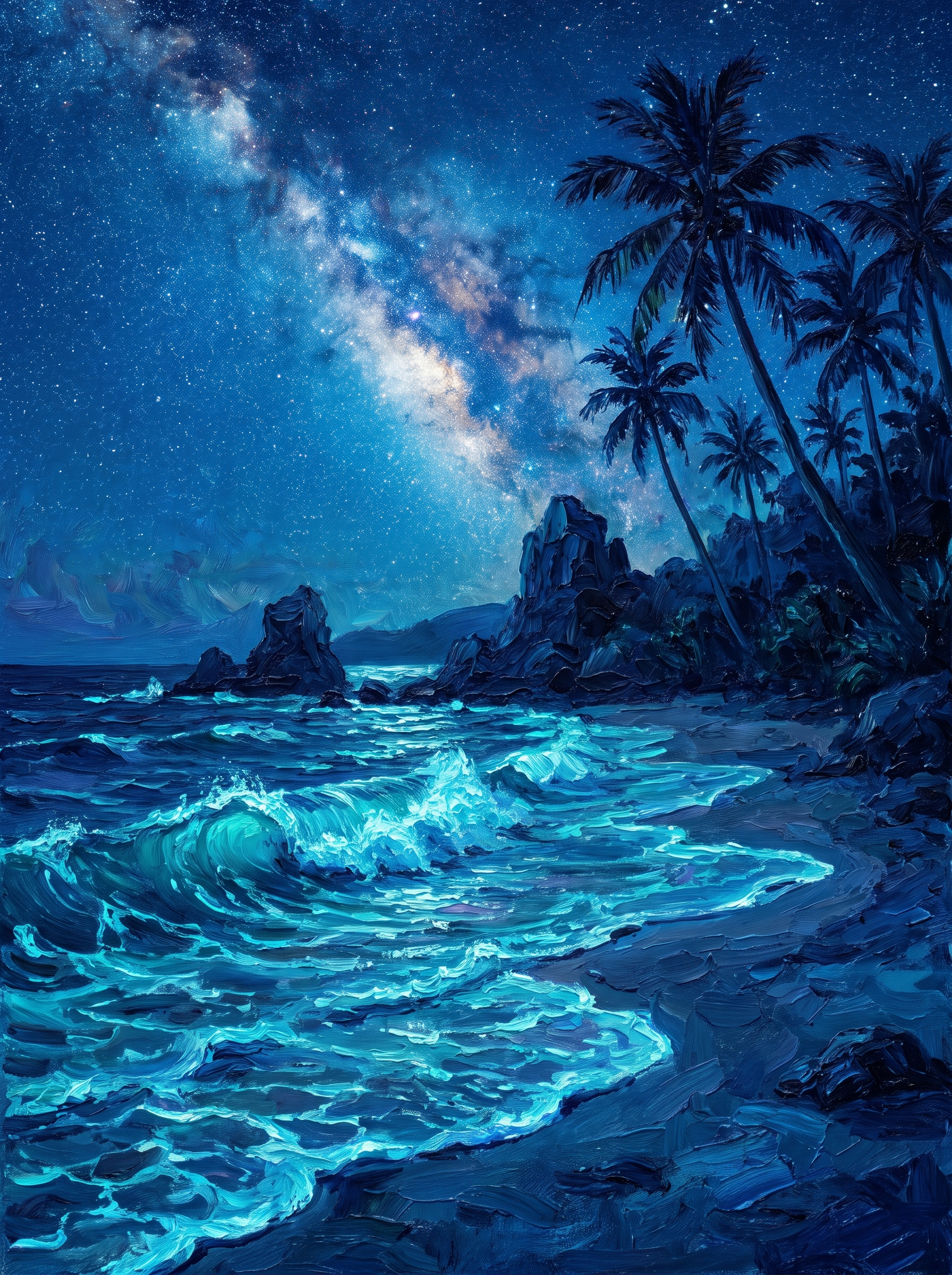 Bioluminescent Beach Starry Night
