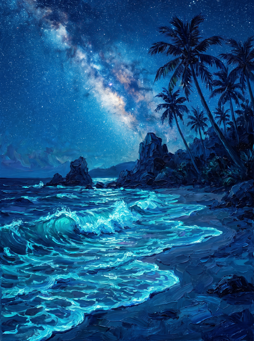 Bioluminescent Beach Starry Night