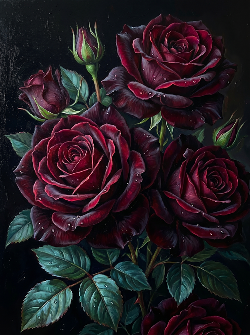 Black Burgundy Roses Dark (Diamond Painting)
