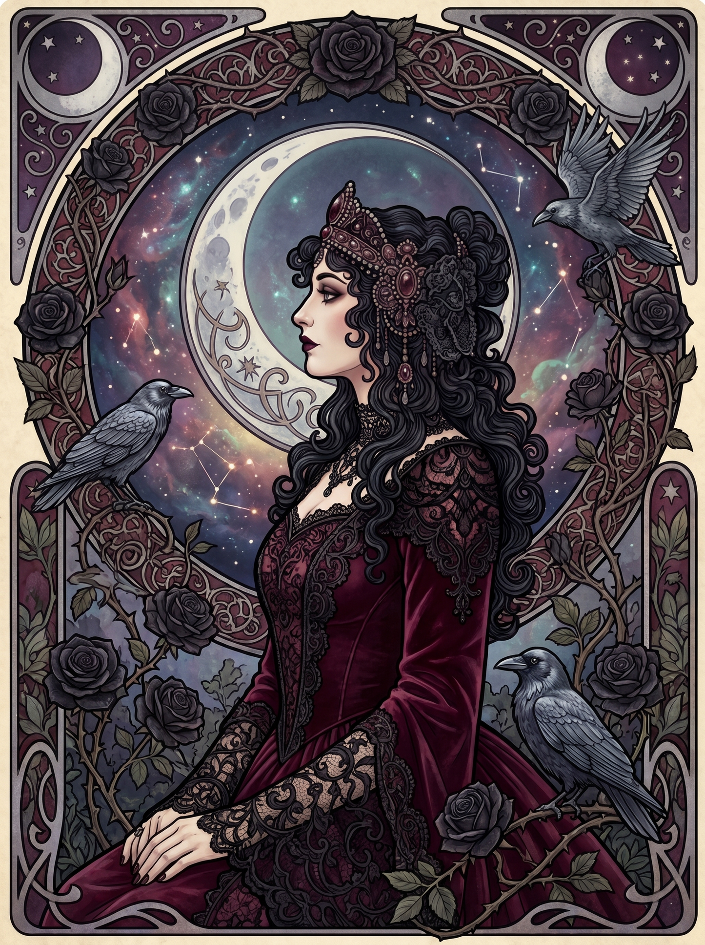 Black Rose Raven Portrait (80 Colors)
