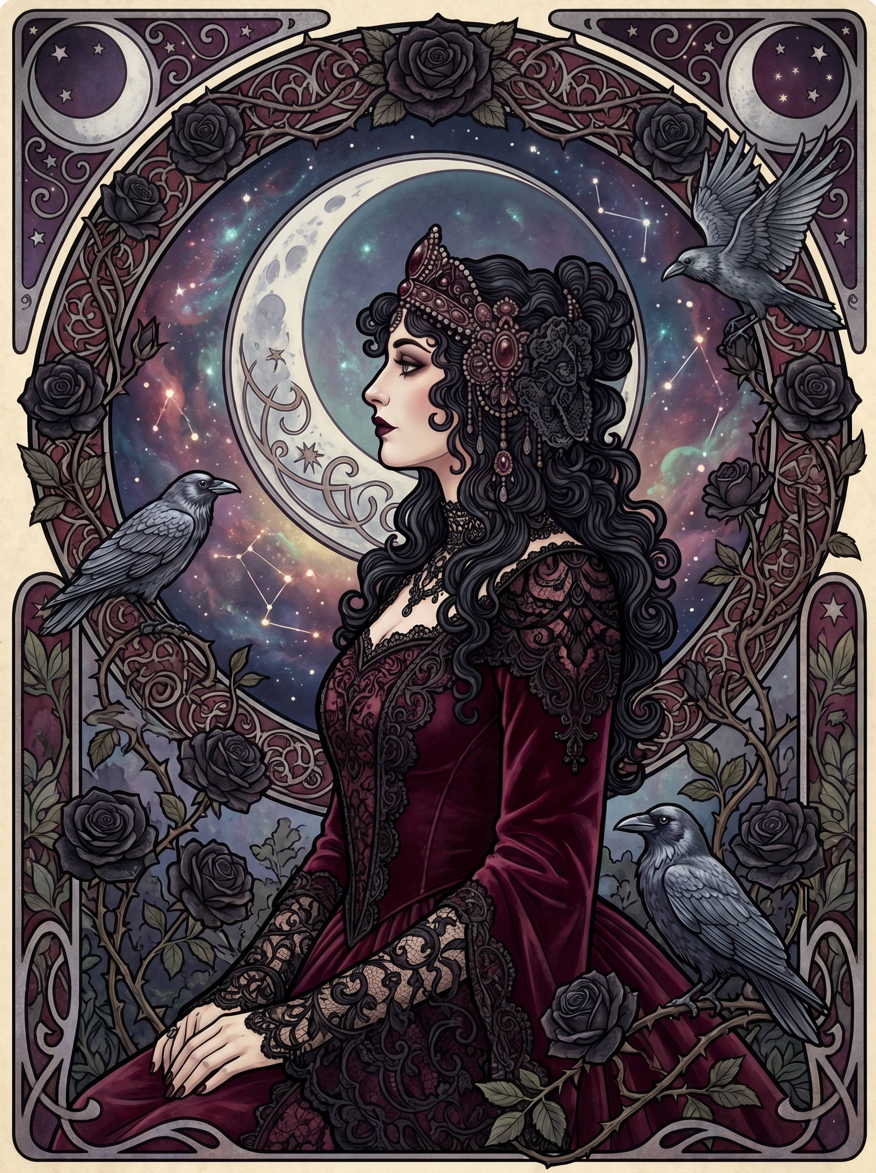 Black Rose Raven Portrait (80 Colors)