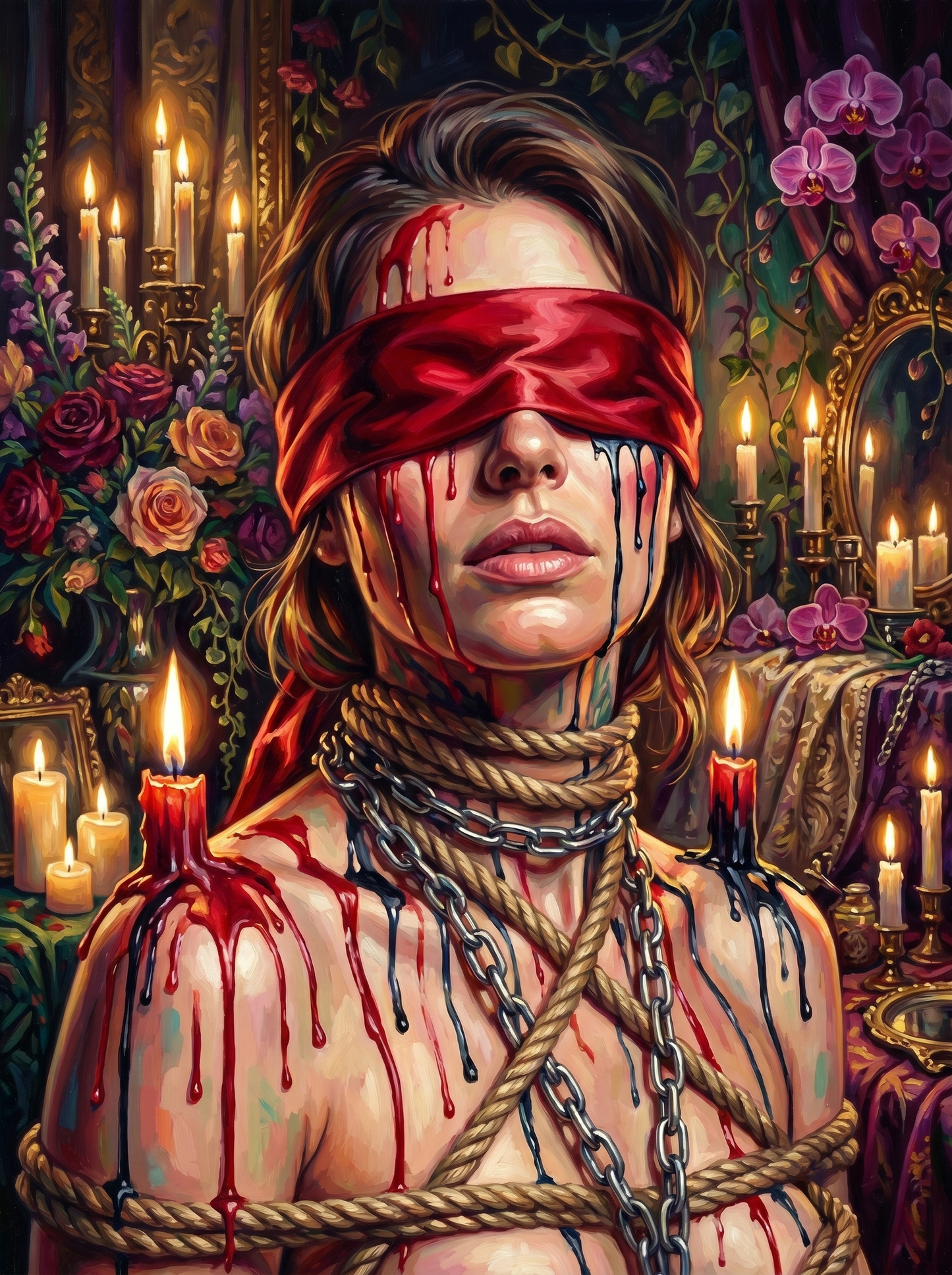 Blindfolded Bound Woman Orchids (150 Color Diamond Painting)