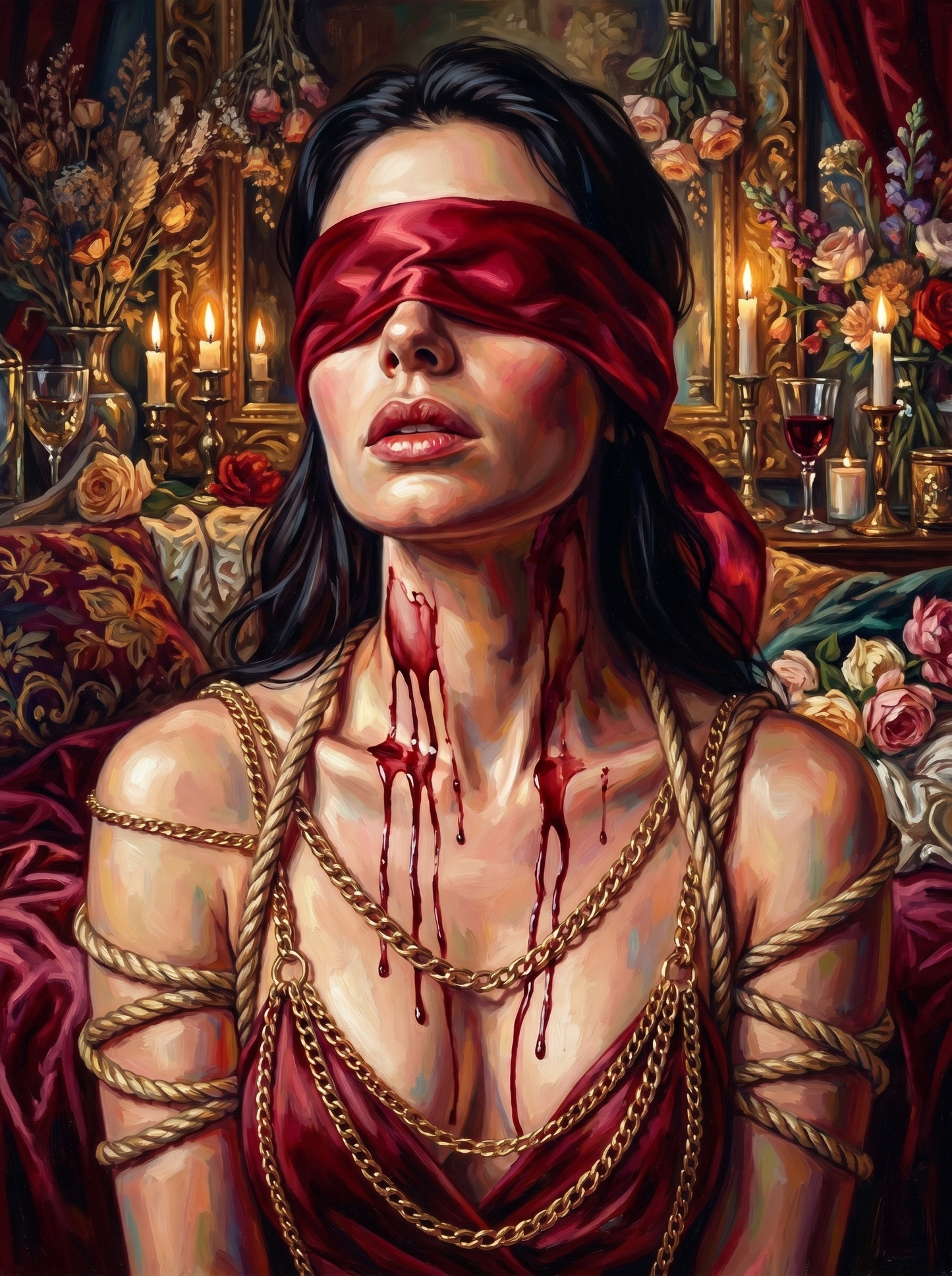 Blindfolded Bound Woman Roses (150 Color Diamond Painting)