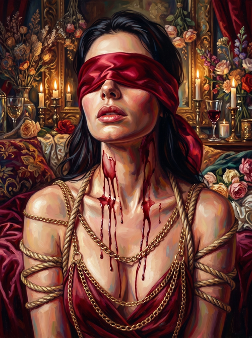 Blindfolded Bound Woman Roses (150 Color Diamond Painting)