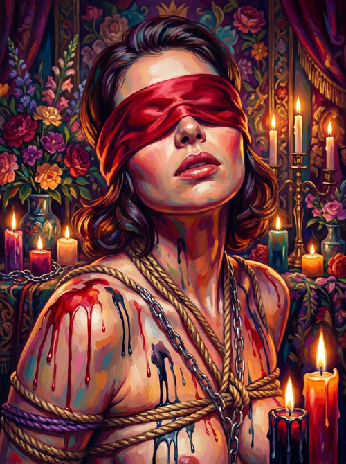 Blindfolded Woman Roses Candles (150 Color Diamond Painting)