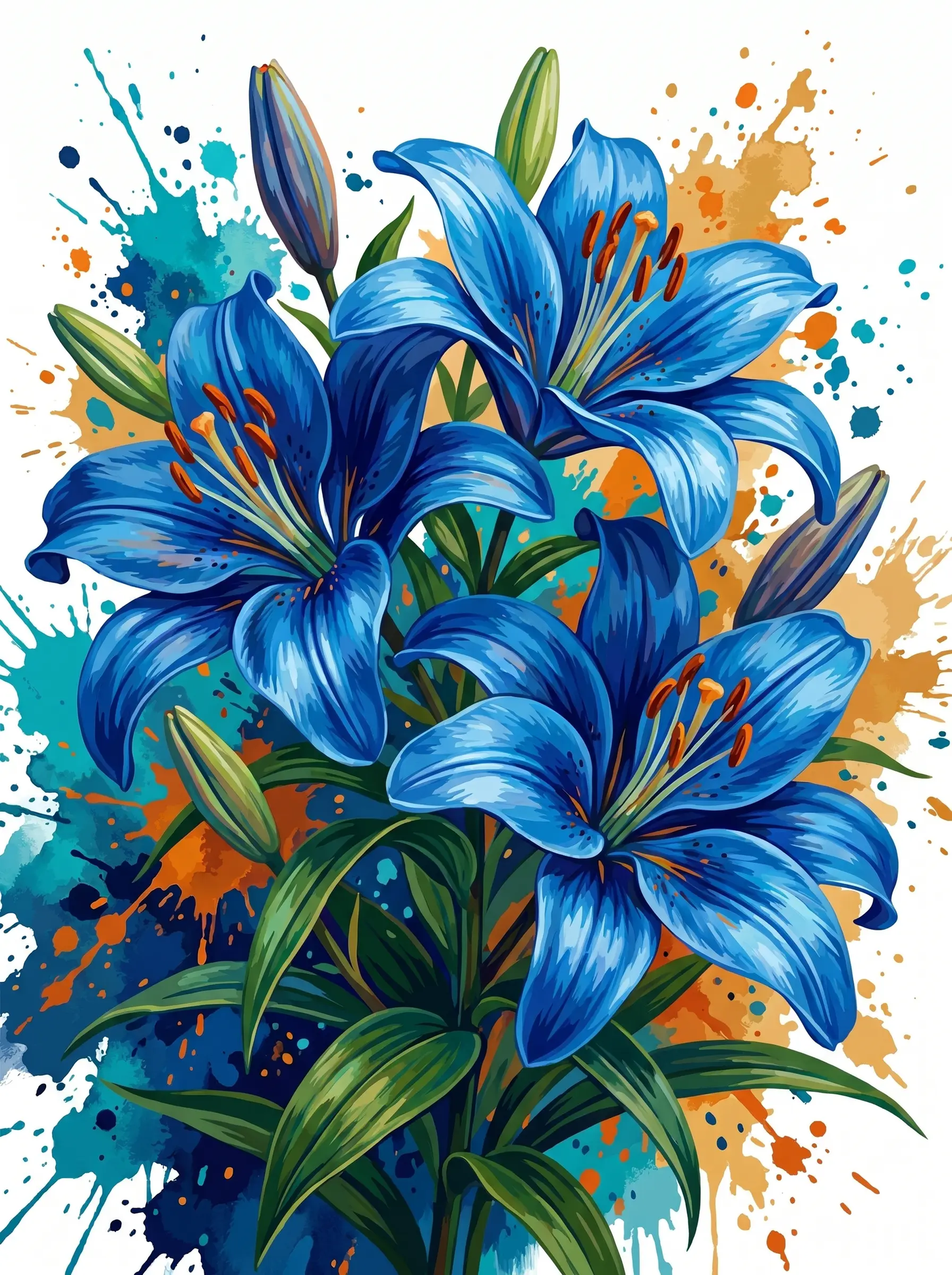 Blue Lily Splatter Art (Diamond Painting)
