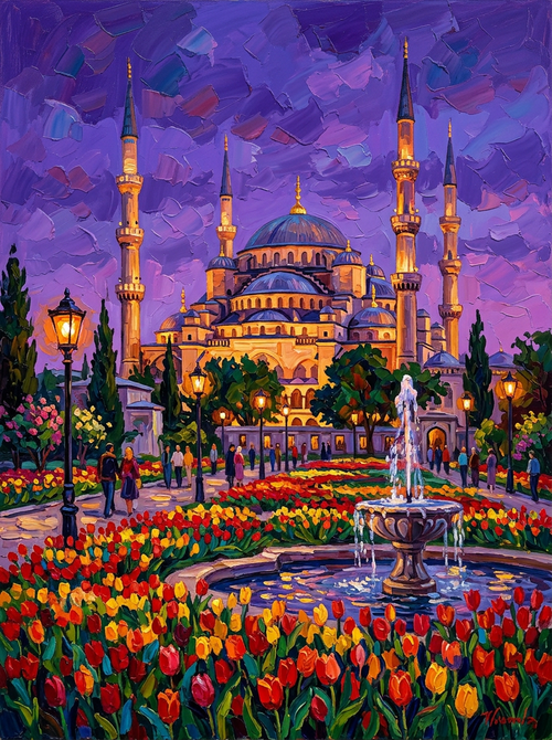 Blue Mosque Istanbul Tulips (150 Color Diamond Painting)