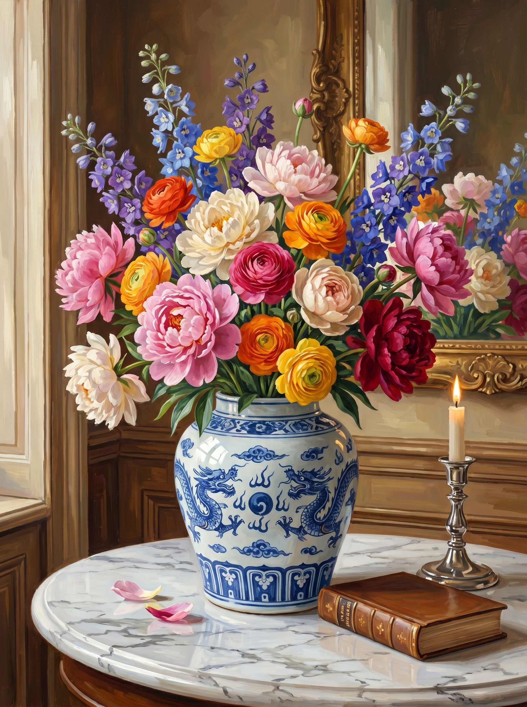 Blue Porcelain Mixed Bouquet (Diamond Painting)