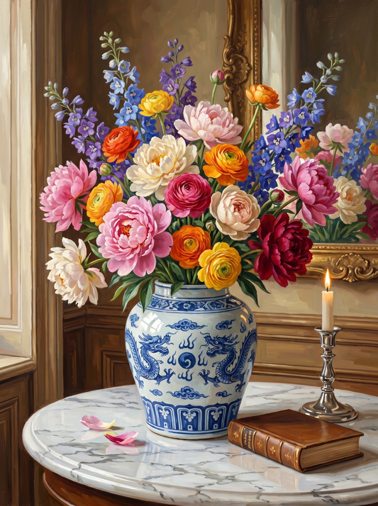 Blue Porcelain Mixed Bouquet (Diamond Painting) Diamond Painting kit