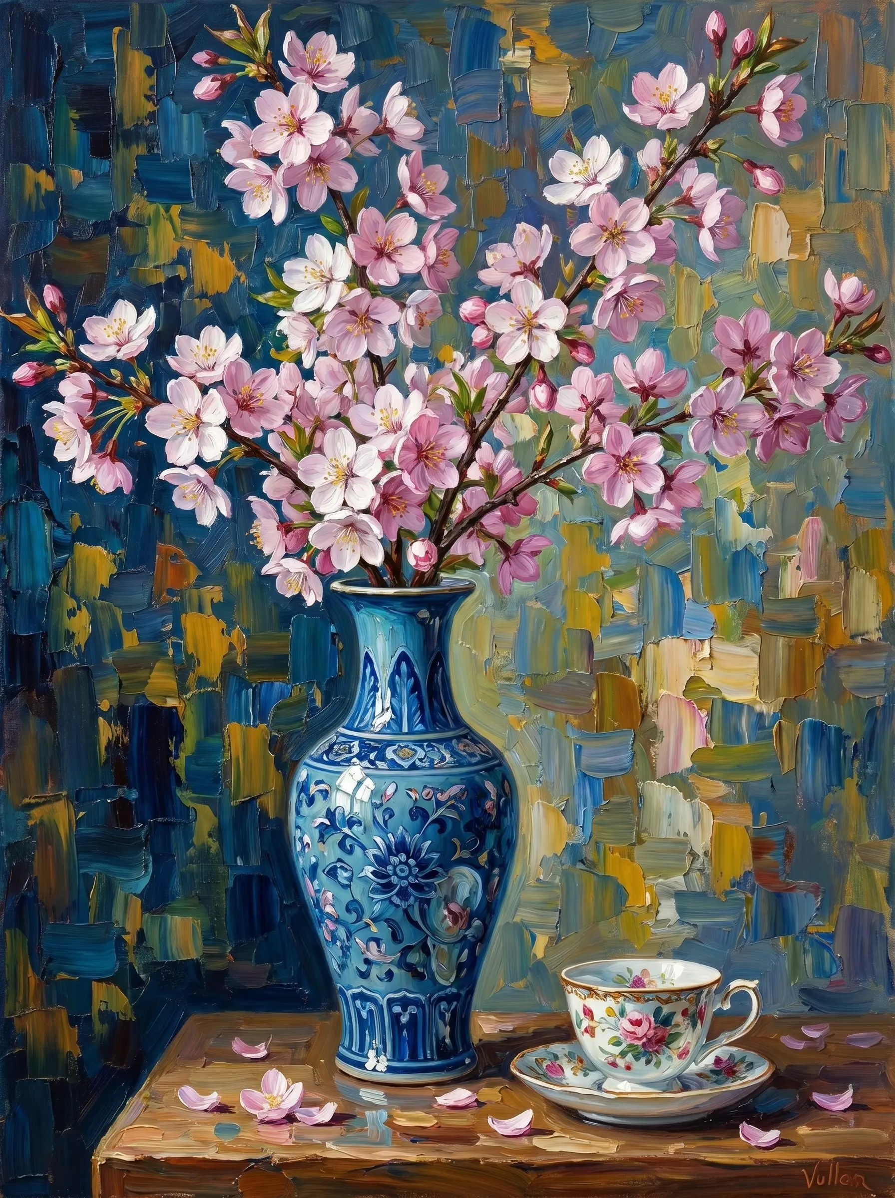 Blue Vase Pink Peonies (Diamond Painting)