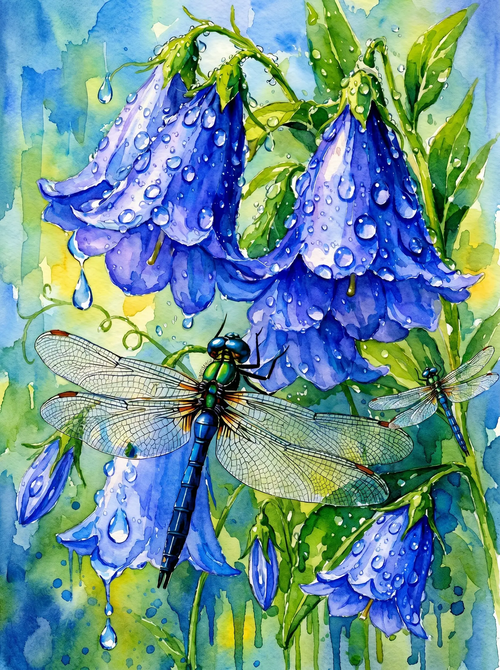 Bluebell Dragonfly Watercolor (Diamond Painting)