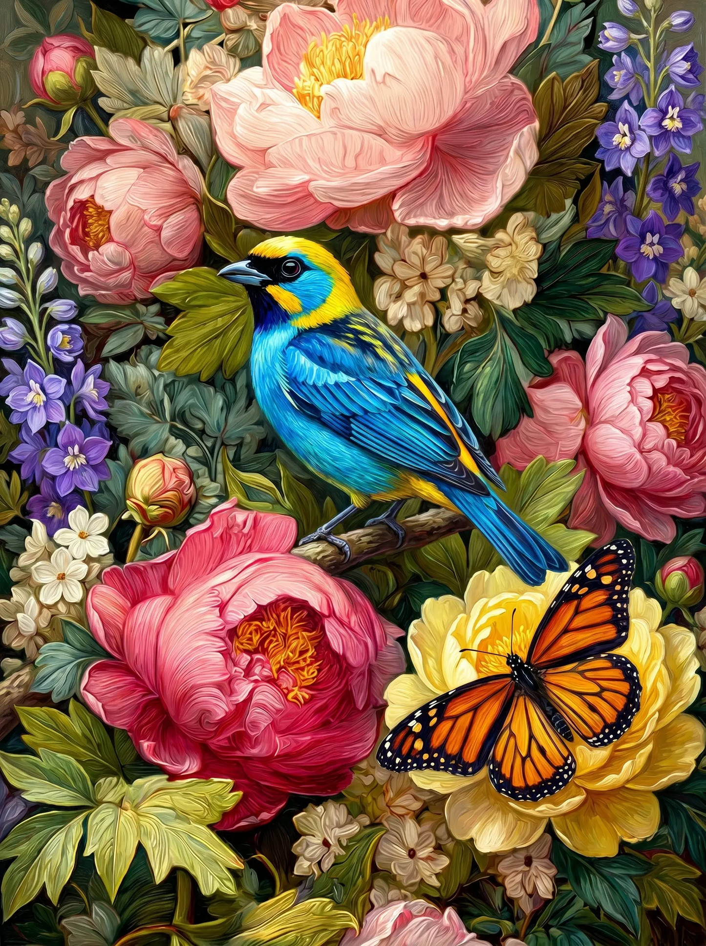 Bluebird Peony Butterfly (Diamond Painting)