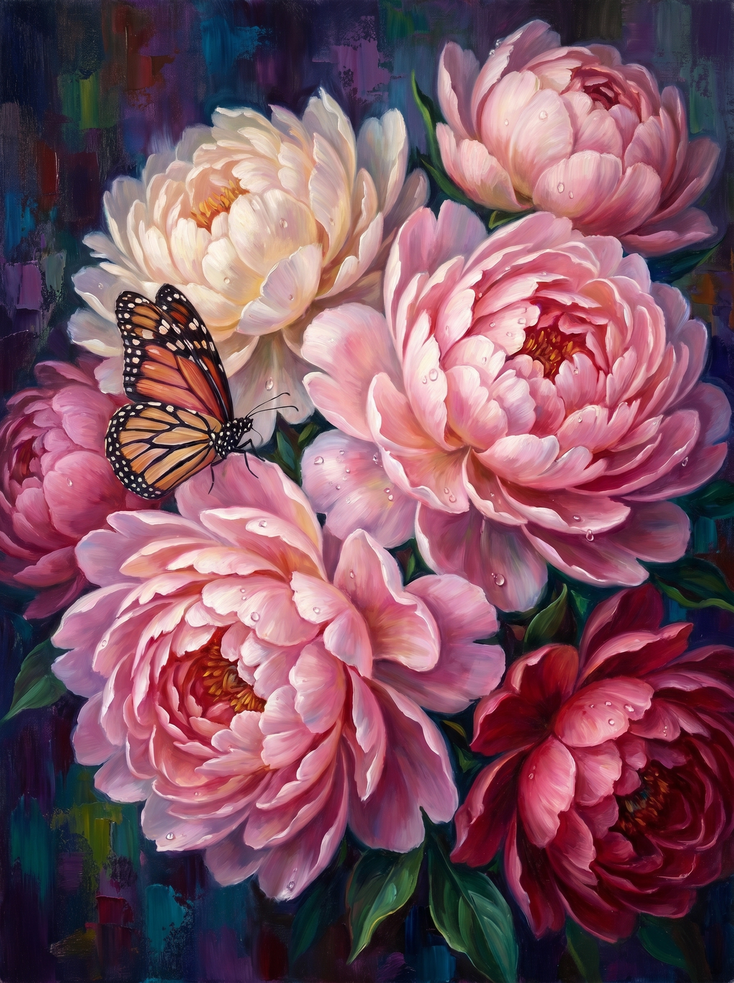 Blush Peonies Butterfly Dark (Diamond Painting)