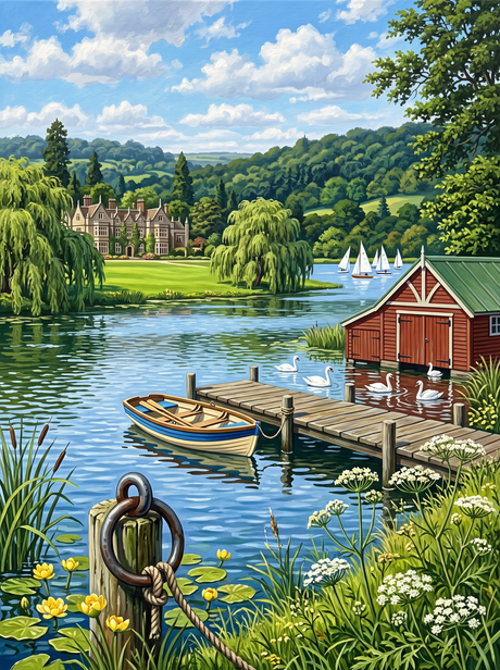 Boathouse and Swans