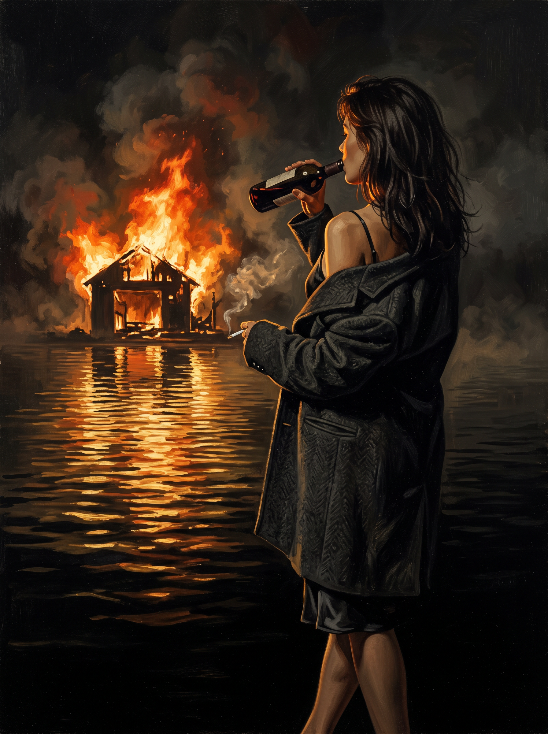 Boathouse Reflection Fire