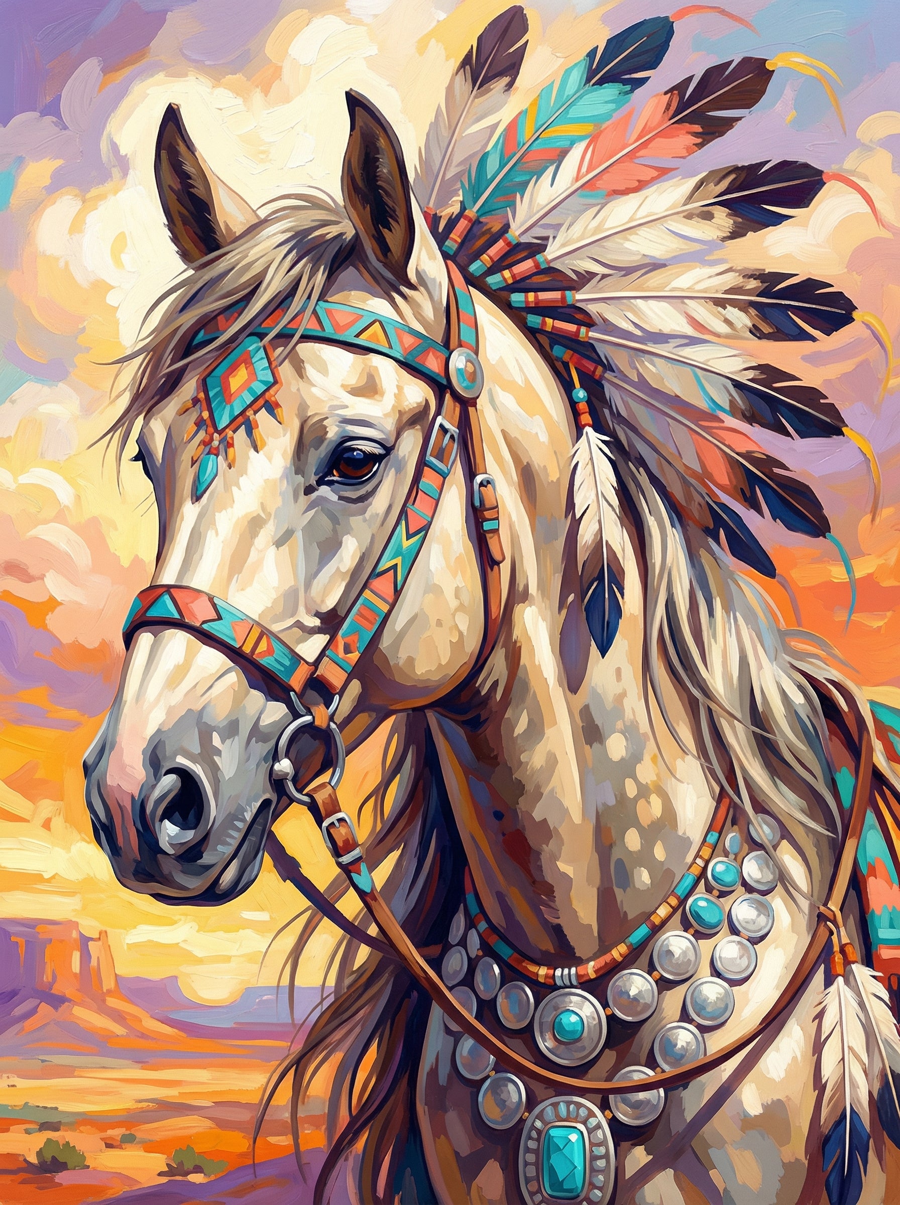 Bohemian Horse With Feathers (Diamond Painting) Diamond Painting kit
