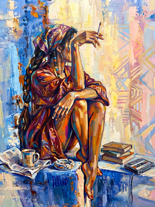 Bohemian Soul With Books (100 Color Diamond Painting)