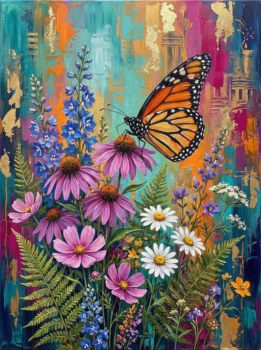 Boho Butterfly Coneflower Textured (100 Color Diamond Painting)