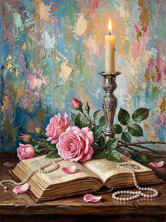 Books And Roses Candle (Diamond Painting)