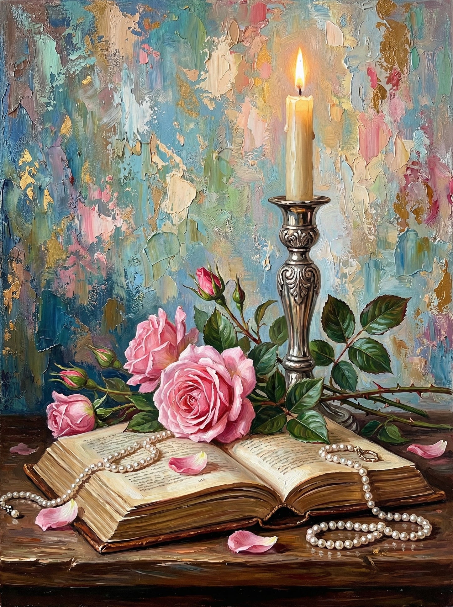 Books And Roses Candle (100 Color Diamond Painting) Diamond Painting kit