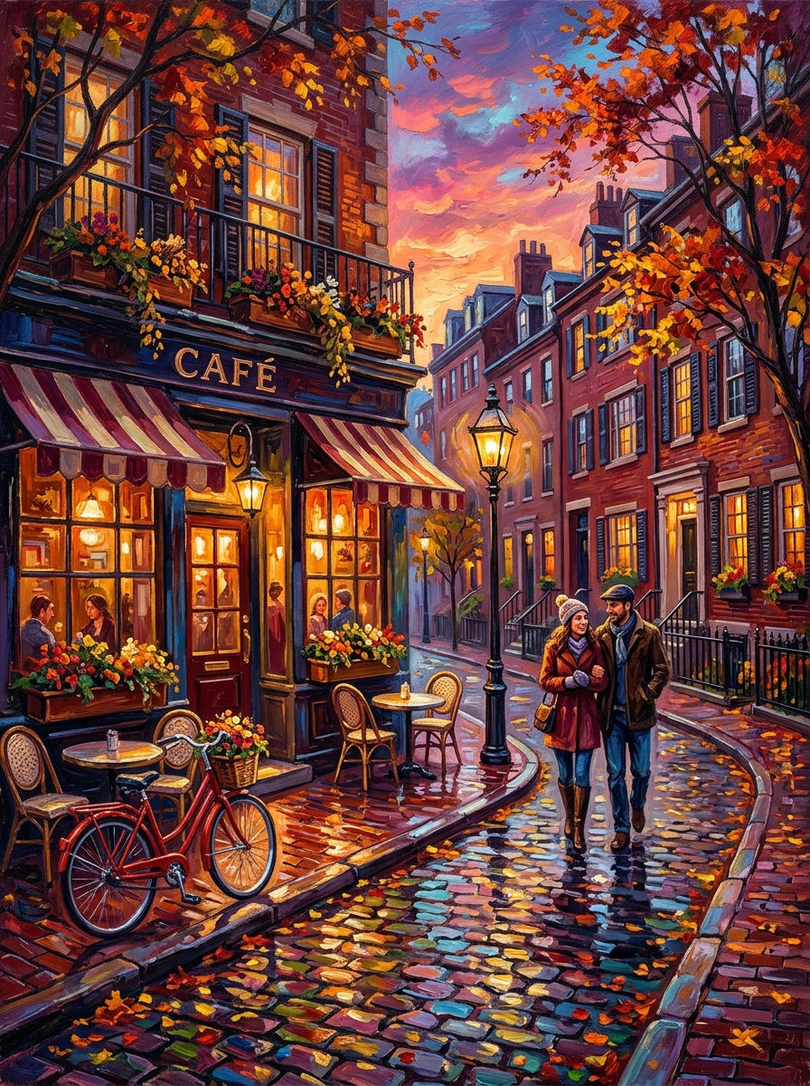 Boston Beacon Hill Autumn Impasto (150 Color Diamond Painting)