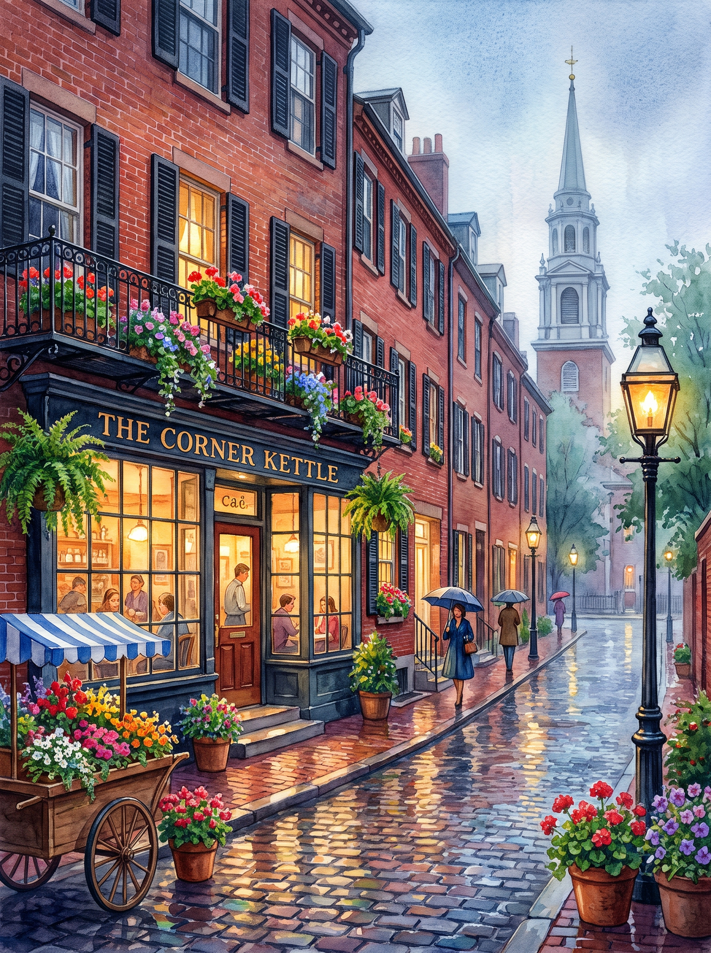 Boston Beacon Hill Rainy Café