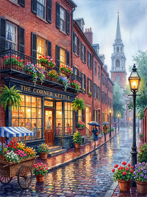 Boston Beacon Hill Rainy Café