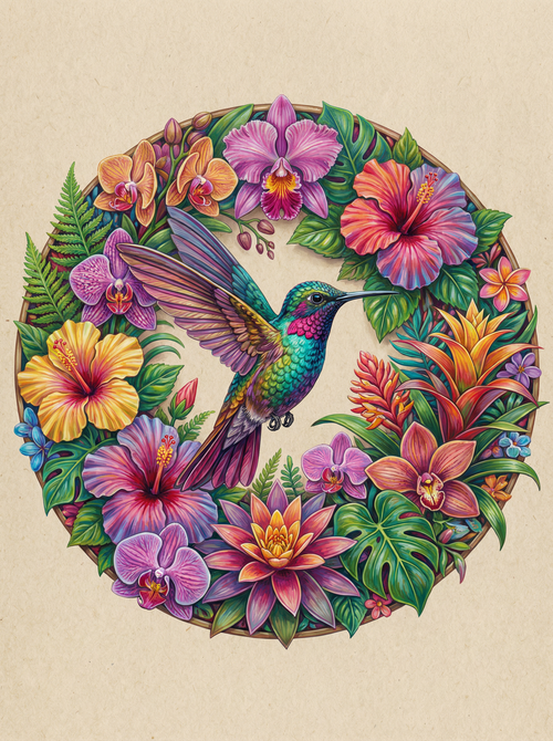 Botanical Hummingbird Wreath (Diamond Painting)