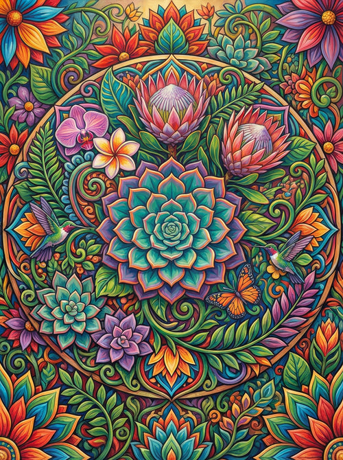 Botanical Mandala Succulents (100 Color Diamond Painting)