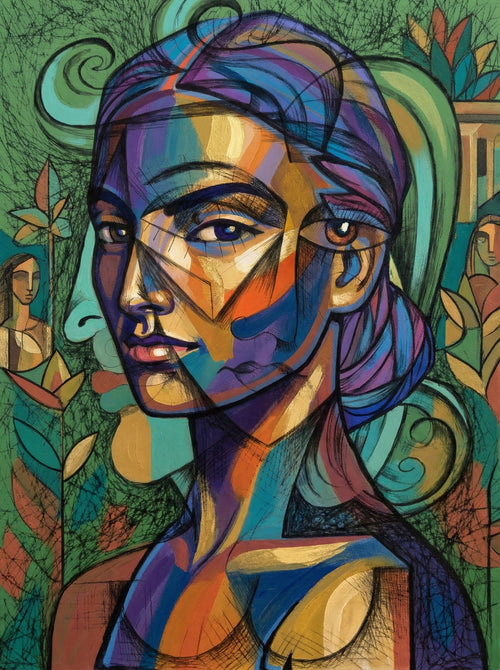 Botanical Woman Face (100 Color Diamond Painting)