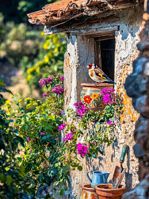 Bougainvillea Cottage Goldfinch (Diamond Painting)