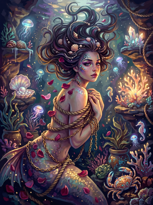 Bound Mermaid Jellyfish Reef (150 Color Diamond Painting)