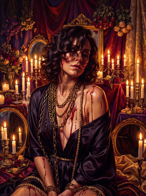 Bound Woman Mirrors Candlelight (150 Color Diamond Painting)
