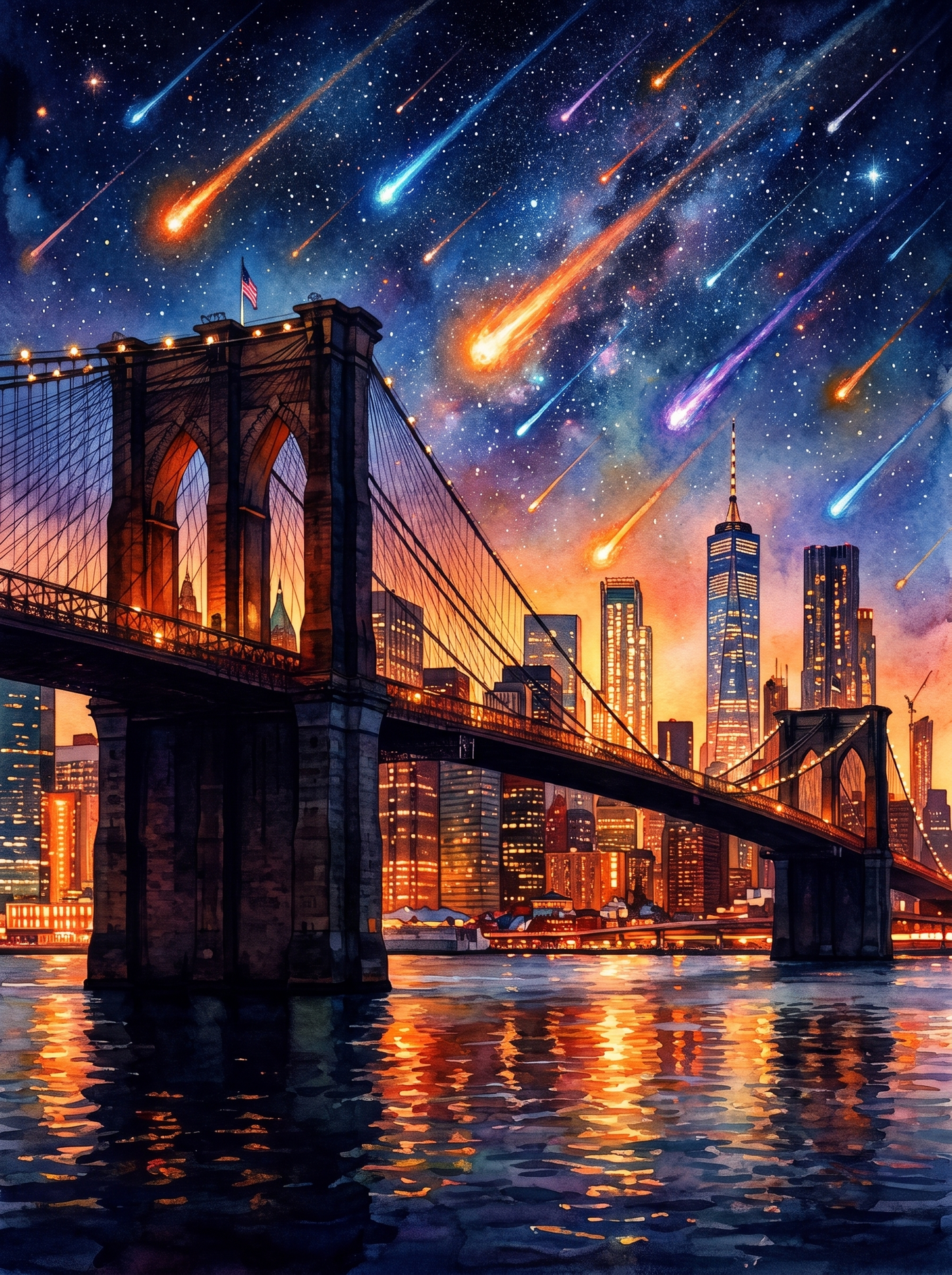 Meteor Shower over Brooklyn Bridge