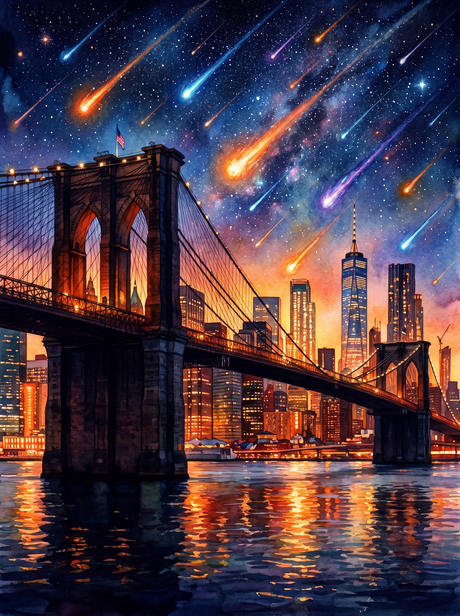 Meteor Shower over Brooklyn Bridge