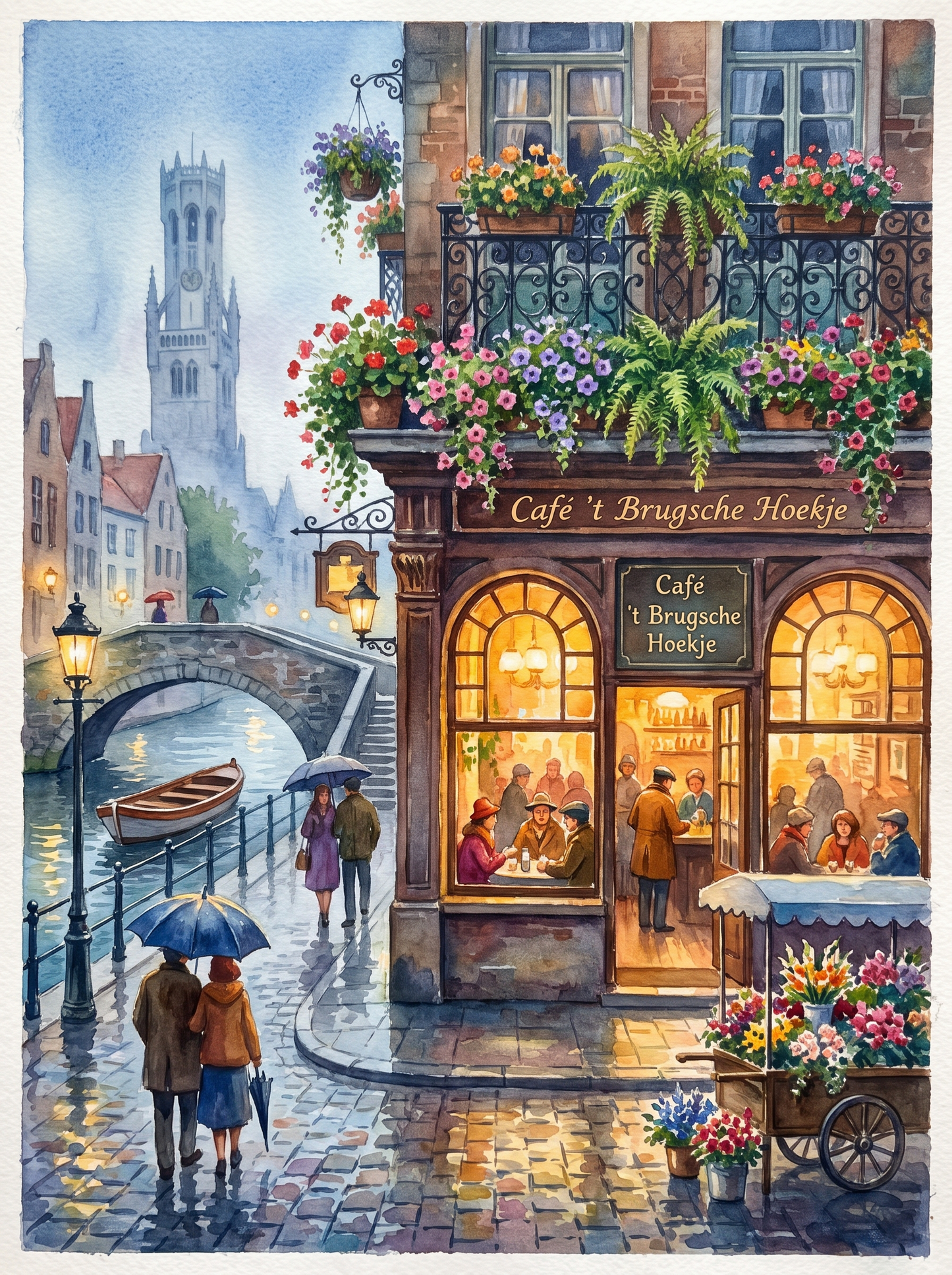 Bruges Belfry Canal Rainy Café