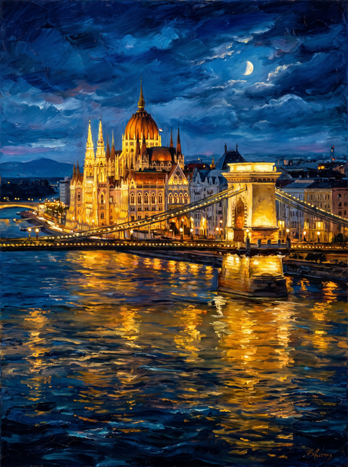 Budapest Parliament Danube Night