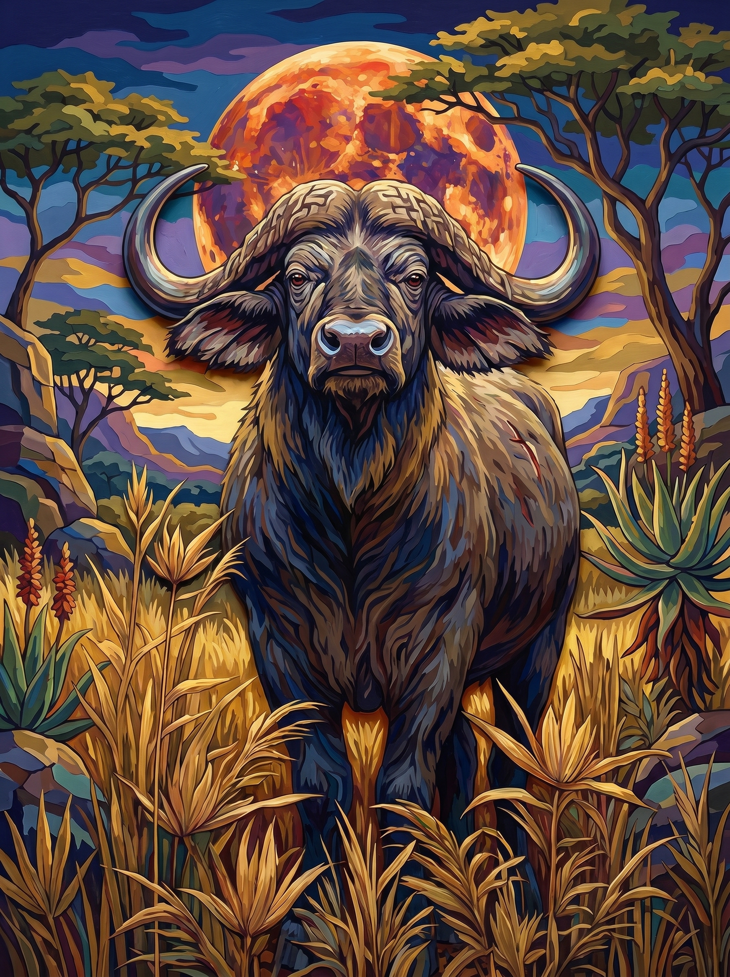 Buffalo Moon Night (100 Color Diamond Painting) Diamond Painting kit
