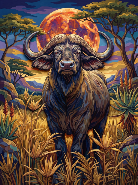 Buffalo Moon Night (100 Color Diamond Painting) Diamond Painting kit