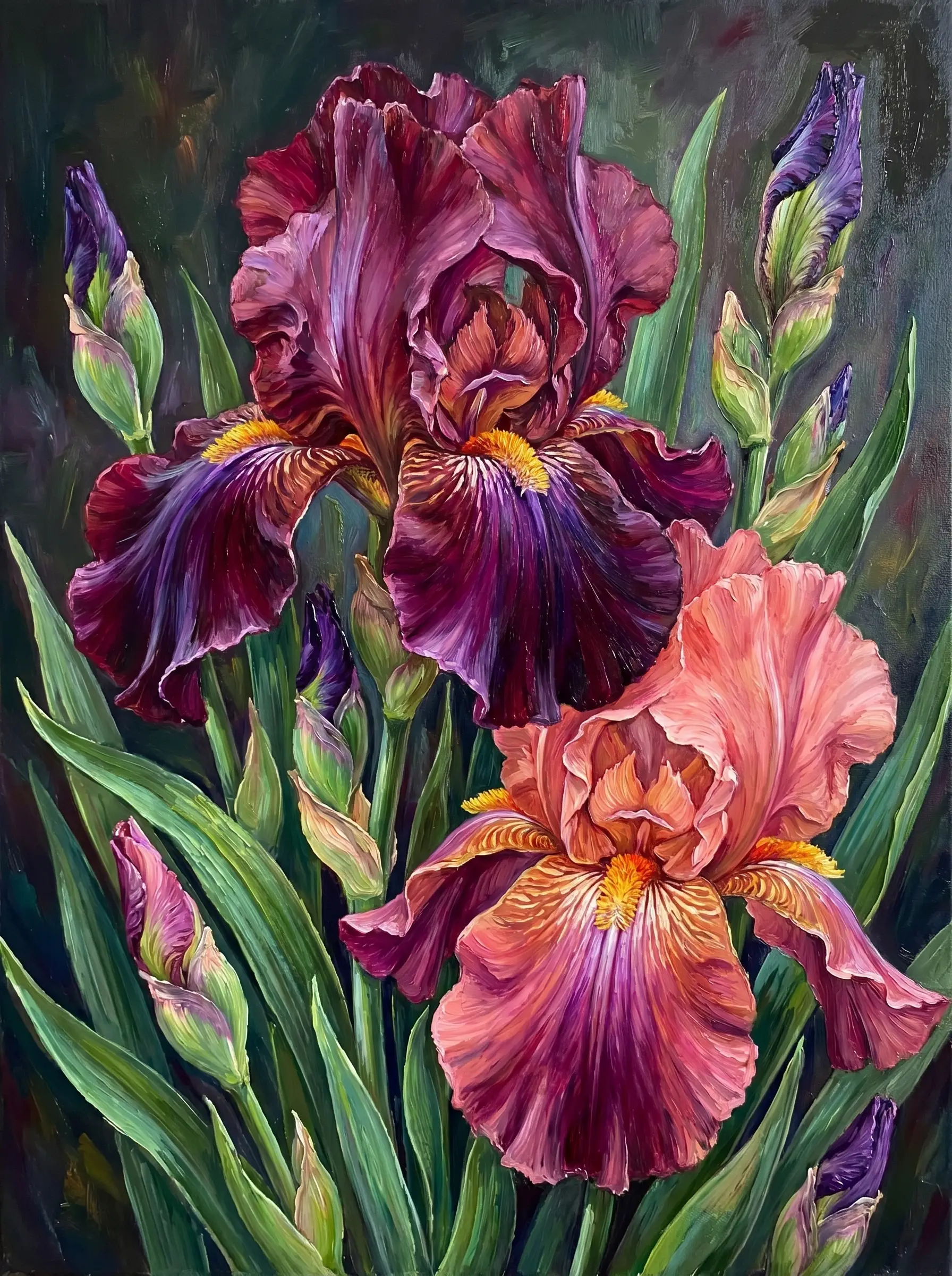 Burgundy Coral Iris Painting (Diamond Painting)