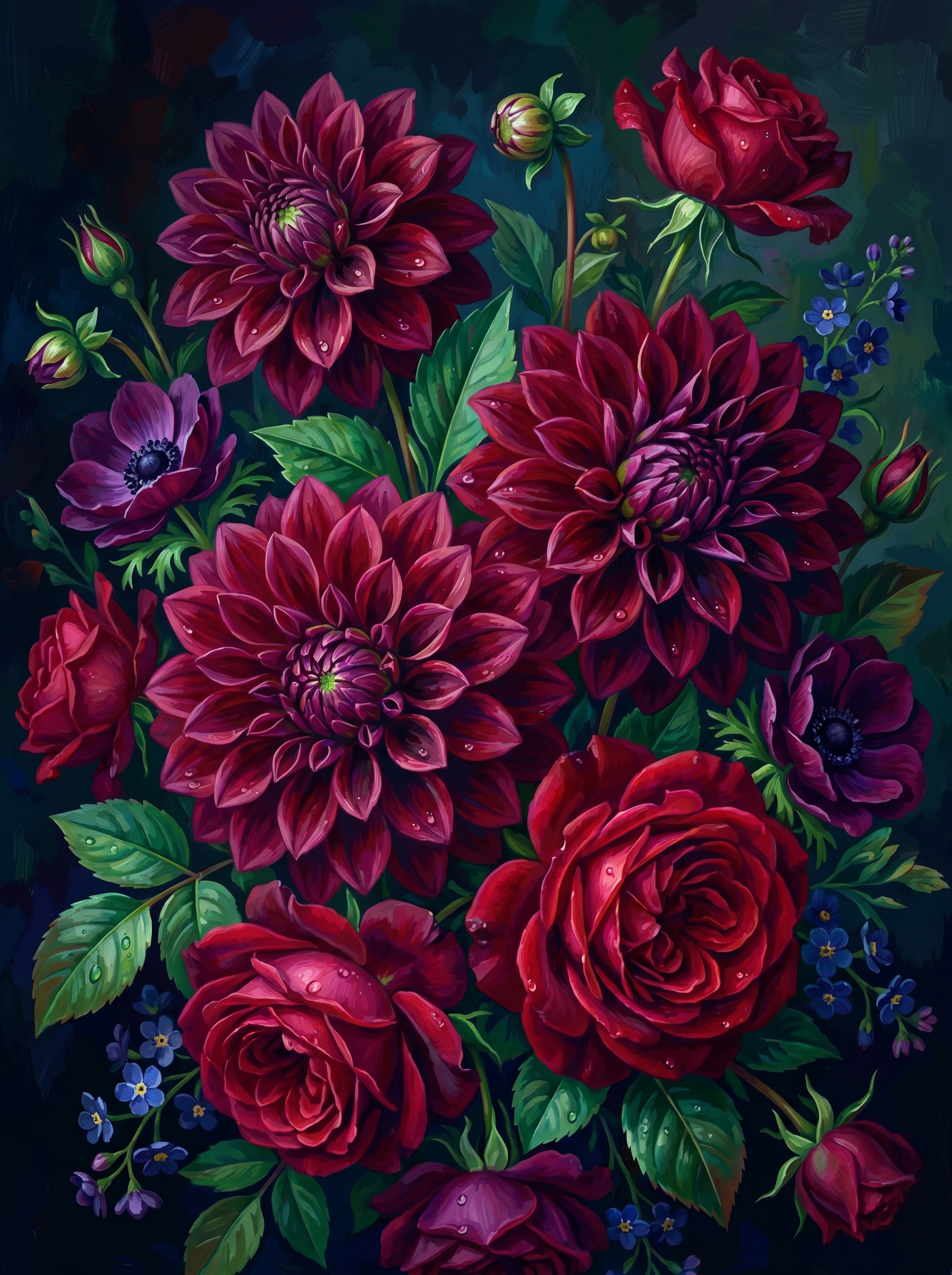 Burgundy Dahlia Rose Dark (Diamond Painting)