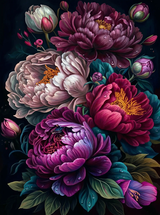 Burgundy Peony Rose Noir (Diamond Painting) Diamond Painting kit
