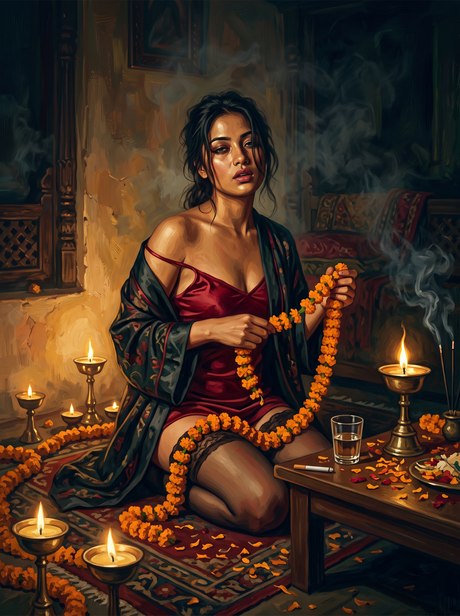 Butter Lamps And Marigolds